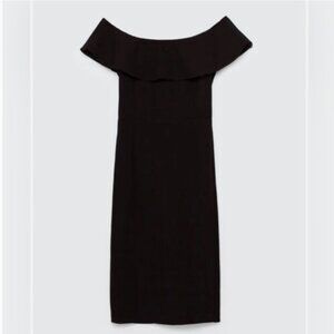 Zara Off Shoulder Classic Midi Cocktail Dress, Black, size M